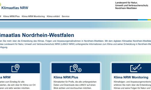 Bildschirmfoto der Internetseite "Klimaatlas Nordrhein-Westfalen"